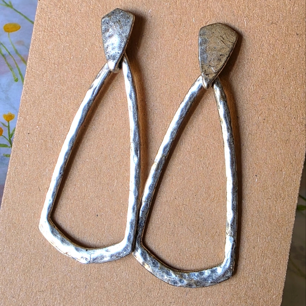 Modern Hammered Silver Color Geometric Earrings